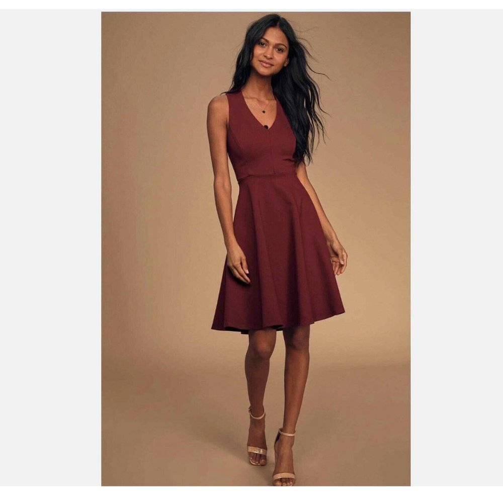 Lulu's Hello World Burgundy Fit & Flare Sleeveless Midi Dress